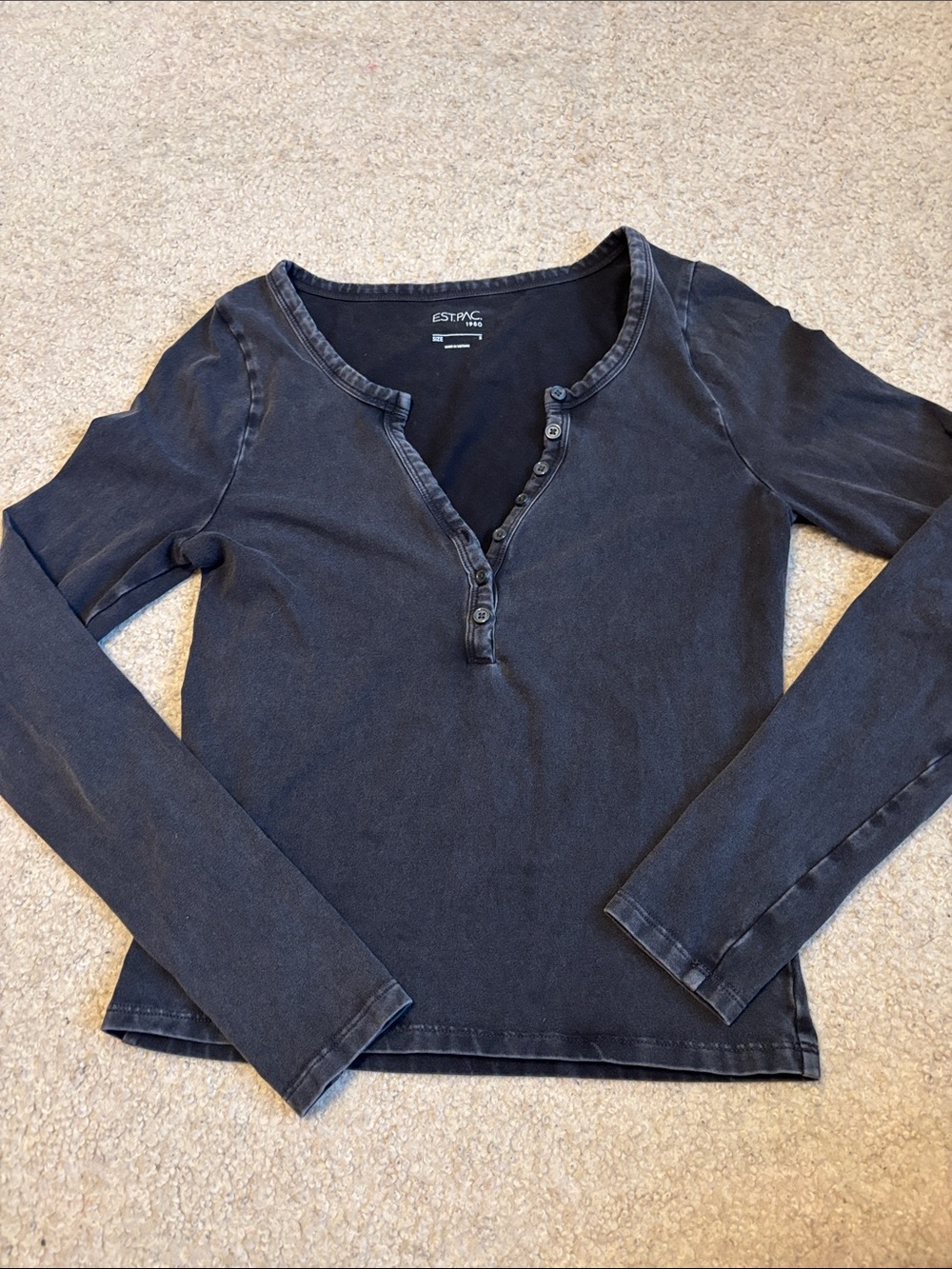 Long-Sleeve Henley Top in Washed Black